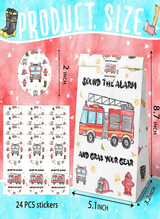HaPiBiDesign Watercolor Firetruck Party Favor Bags - 24 Pcs Firetruck Party Candy Bags with Stickers - Firetruck Goodie Gift Treat Bags - Watercolor Firetruck Themed Birthday Party Supplies - Image 3